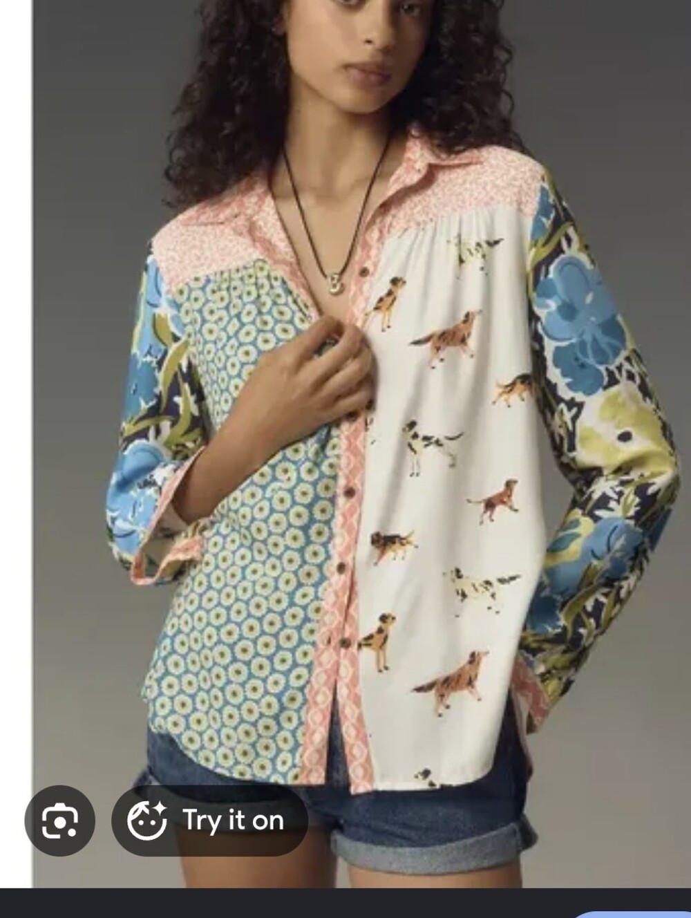 Maeve The Paz Mixed Pattern Peach and Cream Animal-Print Button Shirt